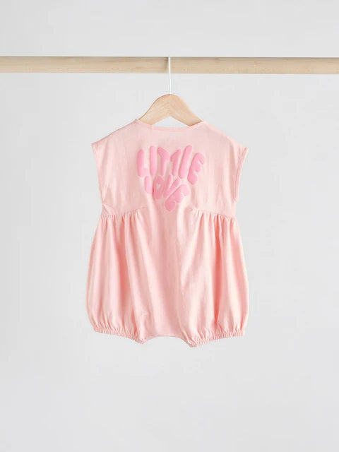 Pink/White Printed Button Through 3 Pack Baby Rompers