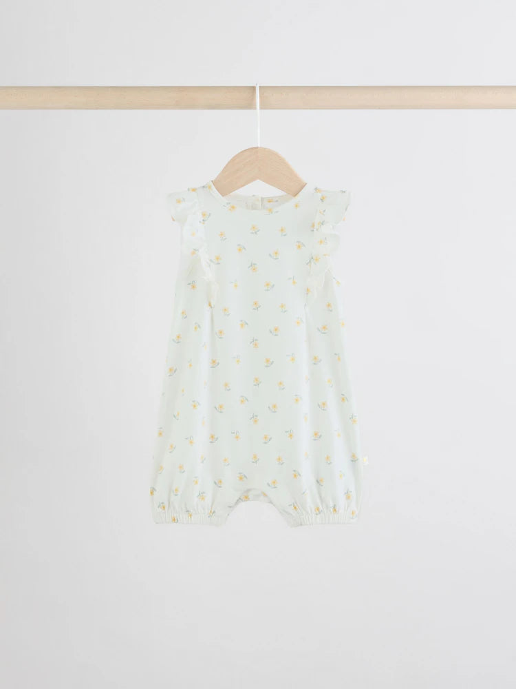 Blue and White Floral Printed Baby Rompers 4 Pack