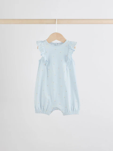 Blue and White Floral Printed Baby Rompers 4 Pack