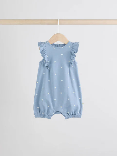 Blue and White Floral Printed Baby Rompers 4 Pack