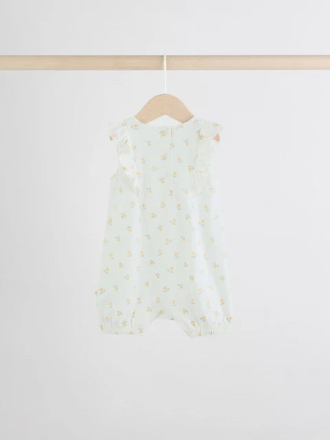 Blue and White Floral Printed Baby Rompers 4 Pack