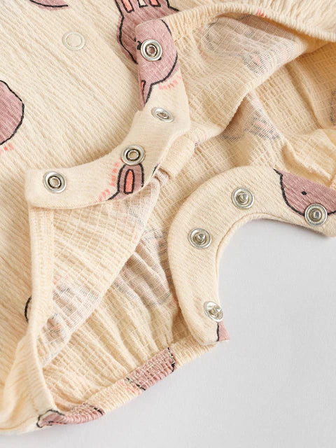 Bunny Mocha Printed Embroidered Baby 3 Pack Rompers