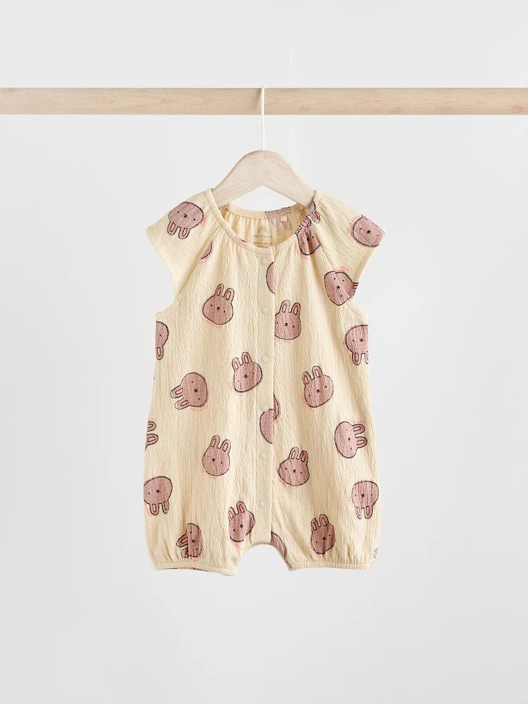 Bunny Mocha Printed Embroidered Baby 3 Pack Rompers
