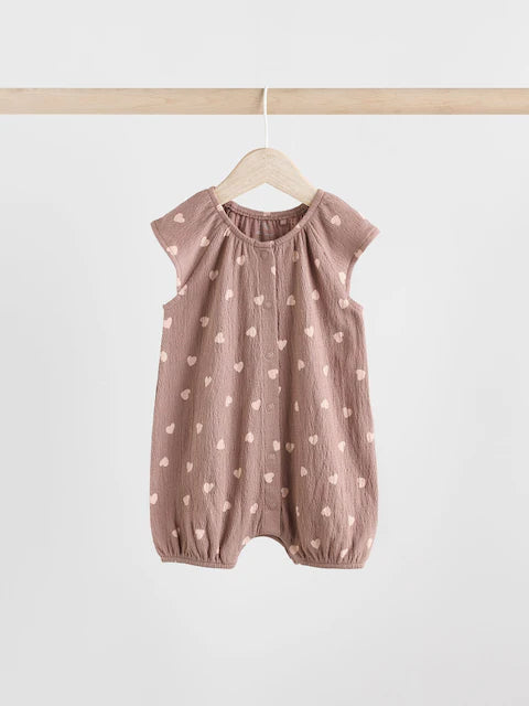 Bunny Mocha Printed Embroidered Baby 3 Pack Rompers