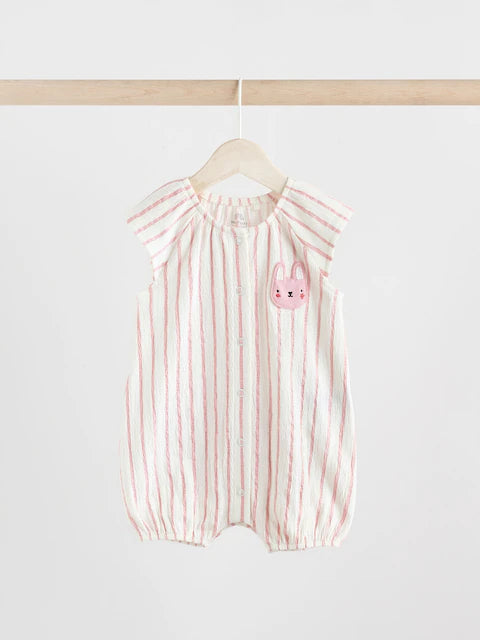 Bunny Mocha Printed Embroidered Baby 3 Pack Rompers