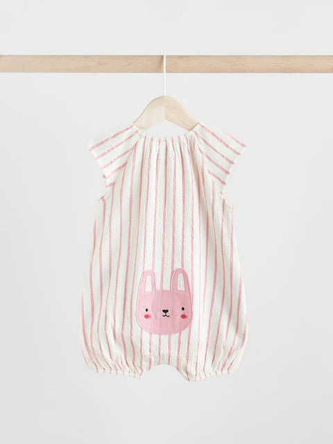 Bunny Mocha Printed Embroidered Baby 3 Pack Rompers