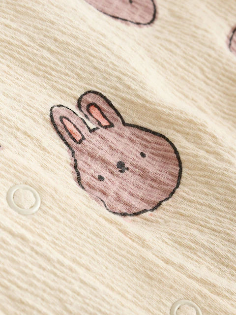 Bunny Mocha Printed Embroidered Baby 3 Pack Rompers
