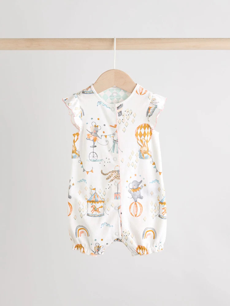 Multi Pastel Animal Print Baby 100% Cotton Rompers 3 Pack