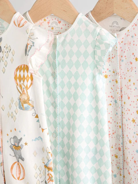 Multi Pastel Animal Print Baby 100% Cotton Rompers 3 Pack