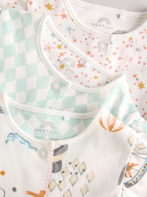 Multi Pastel Animal Print Baby 100% Cotton Rompers 3 Pack