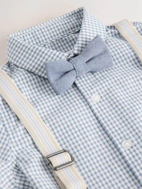 Blue Gingham Shirt, Shorts, Bow Tie & Braces Set