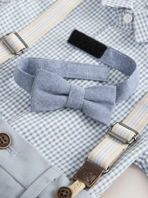 Blue Gingham Shirt, Shorts, Bow Tie & Braces Set