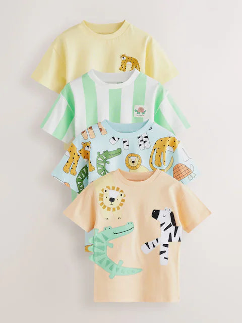 Multi Safari Animal Short Sleeve T-Shirts 4 Pack