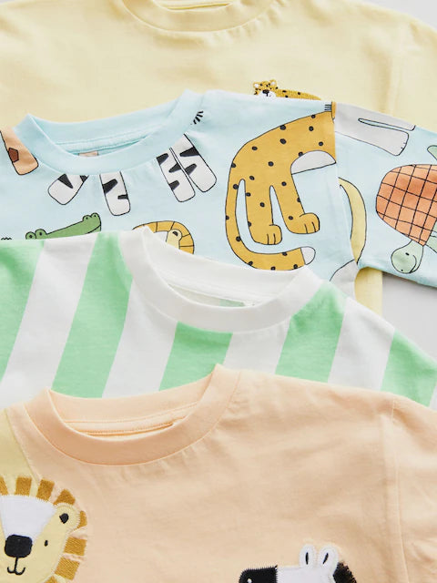 Multi Safari Animal Short Sleeve T-Shirts 4 Pack