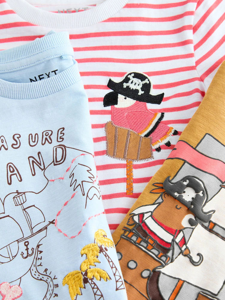 Red/White Short Sleeve Applique T-Shirts 3 Pack