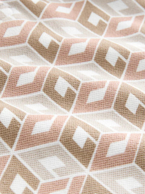 Ecru Abstract Print Short Sleeve Polo Shirt And Shorts Set