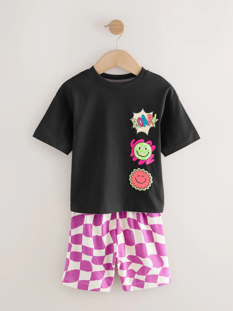 Multi Bright Checkerboard Happy Face Short Pyjamas 3 Pack