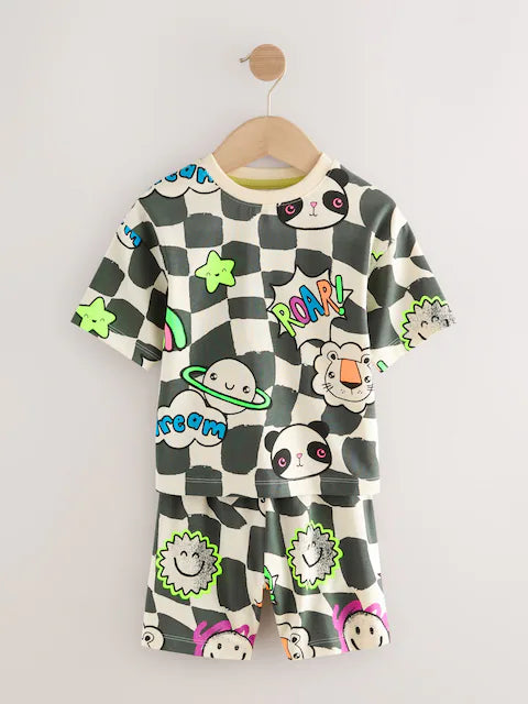 Multi Bright Checkerboard Happy Face Short Pyjamas 3 Pack