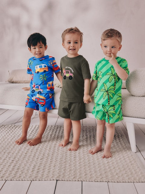 Blue/ Green/ Grey Surf van Short Pyjamas 3 Pack