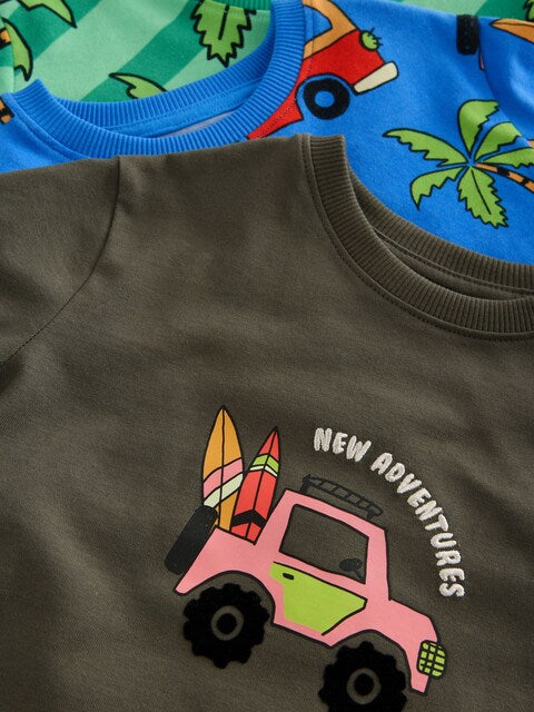 Blue/ Green/ Grey Surf van Short Pyjamas 3 Pack