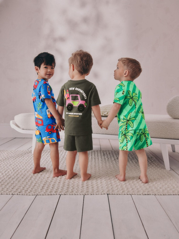 Blue/ Green/ Grey Surf van Short Pyjamas 3 Pack