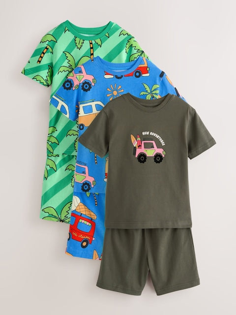 Blue/ Green/ Grey Surf van Short Pyjamas 3 Pack