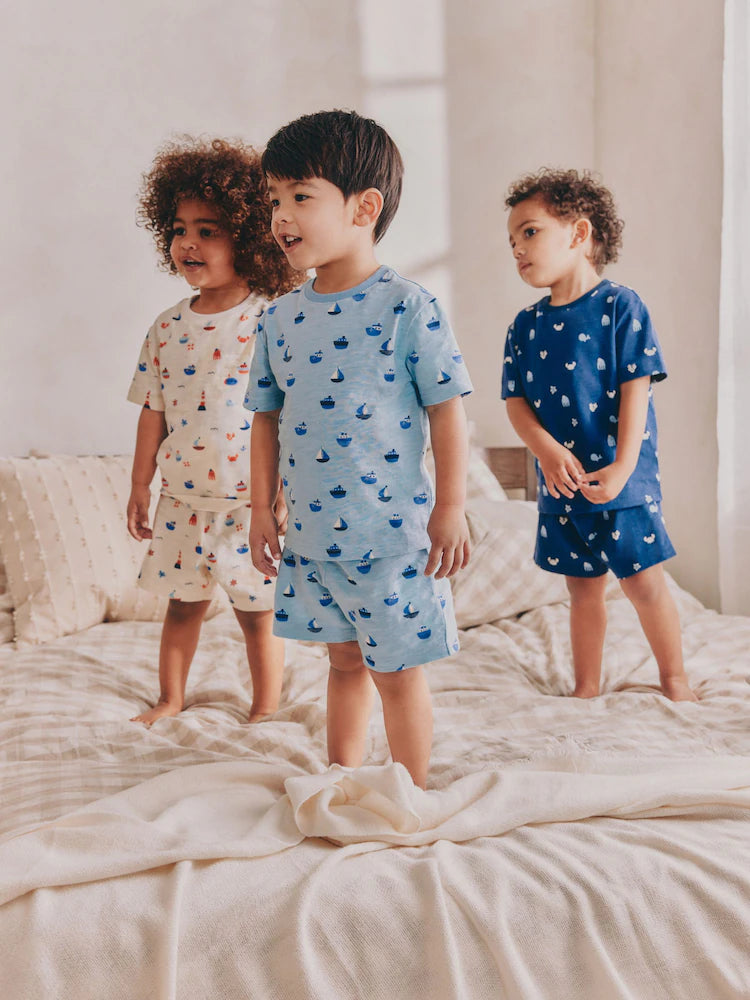 Blue/Ecru Short Pyjamas 3 Pack