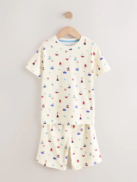 Blue/Ecru Short Pyjamas 3 Pack