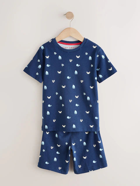 Blue/Ecru Short Pyjamas 3 Pack