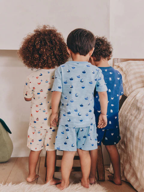 Blue/Ecru Short Pyjamas 3 Pack
