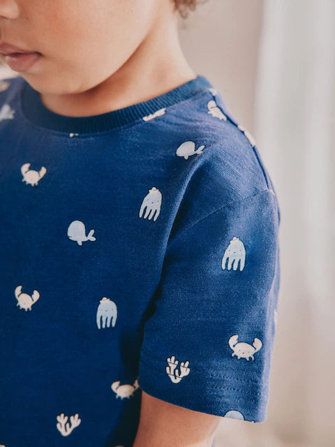 Blue/Ecru Short Pyjamas 3 Pack