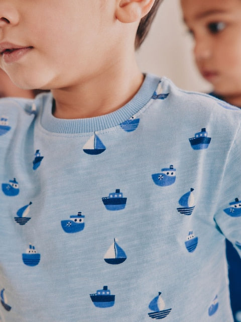 Blue/Ecru Short Pyjamas 3 Pack