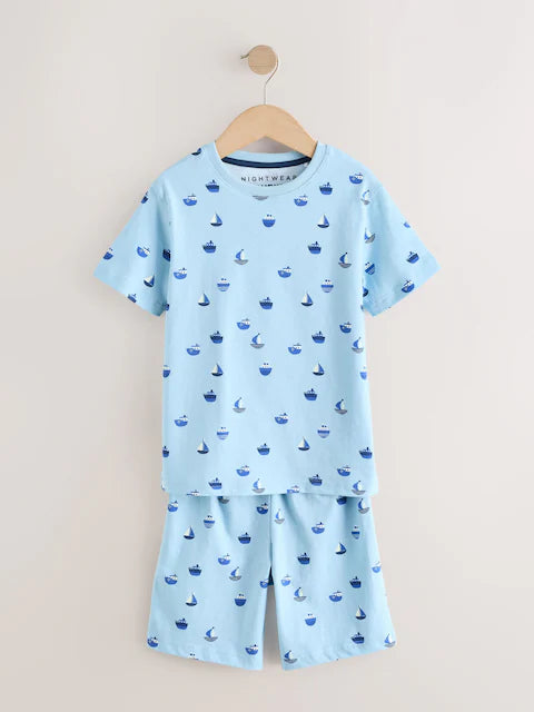 Blue/Ecru Short Pyjamas 3 Pack