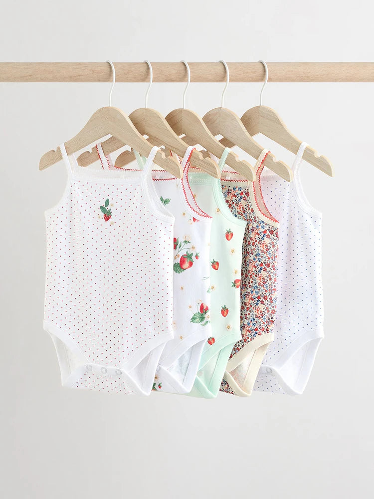 White Strawberry 5 Pack Vest Bodysuits