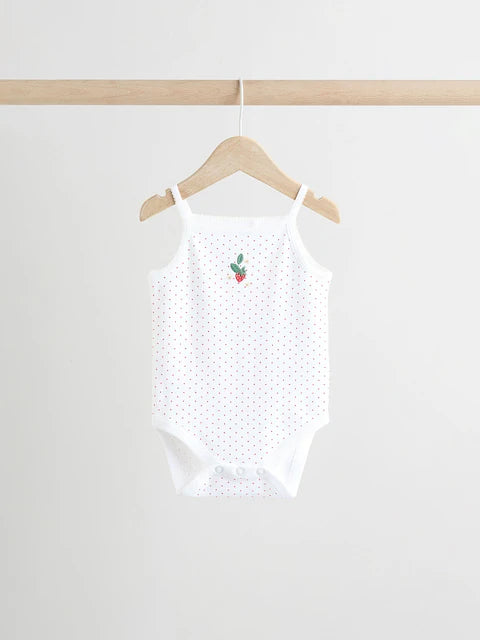 White Strawberry 5 Pack Vest Bodysuits