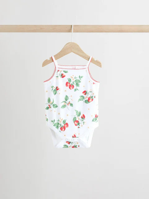 White Strawberry 5 Pack Vest Bodysuits
