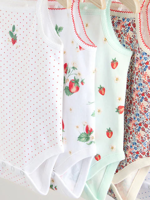 White Strawberry 5 Pack Vest Bodysuits