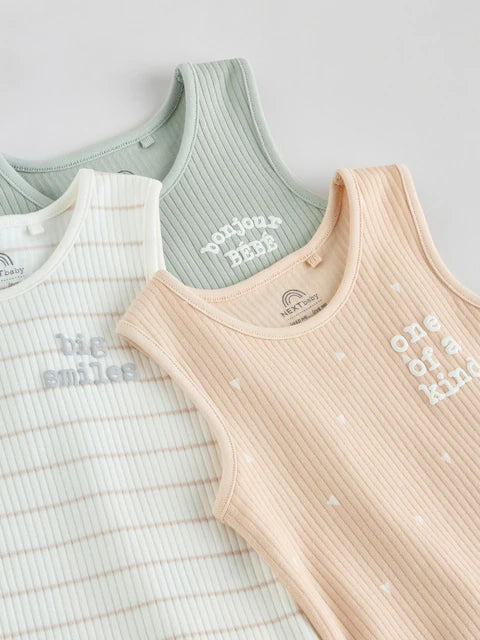 Neutral Brown/ Mint Green Vest Bodysuits 3 Pack