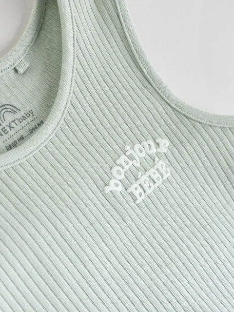 Neutral Brown/ Mint Green Vest Bodysuits 3 Pack