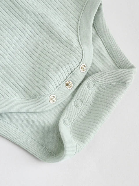 Neutral Brown/ Mint Green Vest Bodysuits 3 Pack