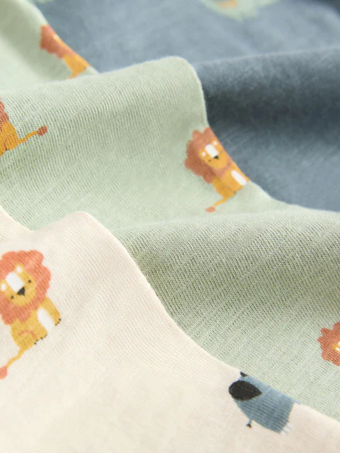 Blue/Ecru Mini Animal Short Pyjamas 3 Pack