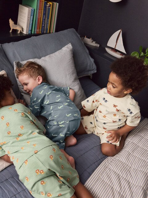 Blue/Ecru Mini Animal Short Pyjamas 3 Pack