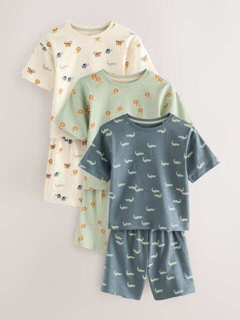 Blue/Ecru Mini Animal Short Pyjamas 3 Pack