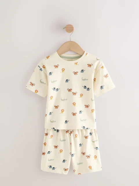 Blue/Ecru Mini Animal Short Pyjamas 3 Pack
