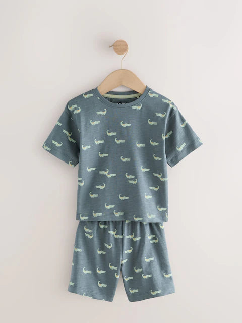 Blue/Ecru Mini Animal Short Pyjamas 3 Pack