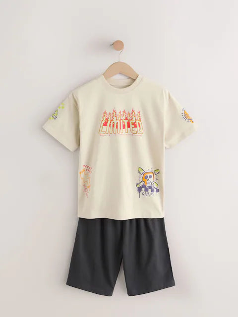 Blue/Pink Skate & Skulls 100% Cotton Short Pyjamas 3 Pack