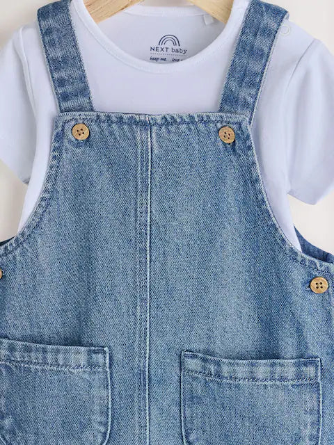 Blue Baby Denim Dungaree and Bodysuit Set