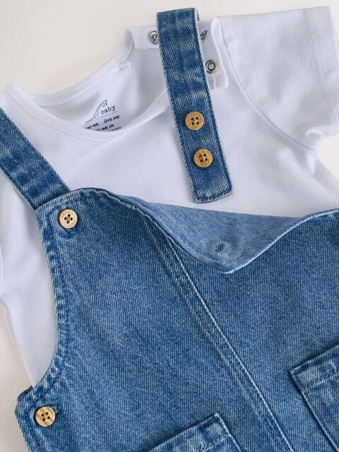 Blue Baby Denim Dungaree and Bodysuit Set