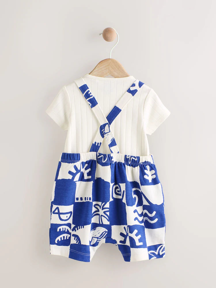 Blue Checkerboard Jersey 100% Cotton Dungaree and Bodysuit