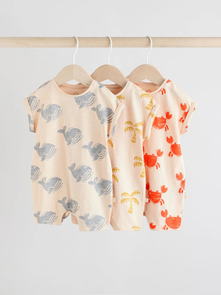 Multi 100% Cotton Rompers 3 Pack